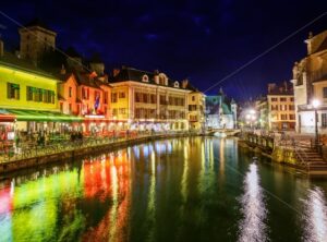 Annecy Old Town, Savoy, France, at night - GlobePhotos - royalty free stock images
