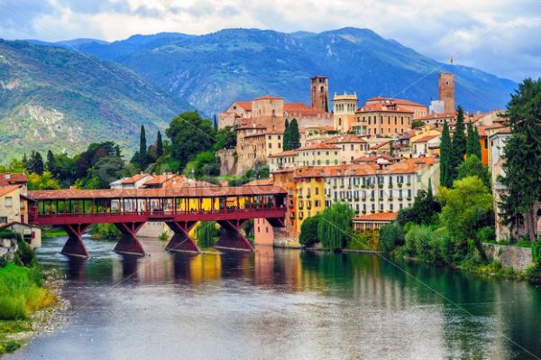Bassano del Grappa Old Town and Ponte degli Alpini bridge, Italy - GlobePhotos - royalty free stock images