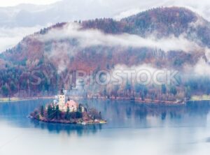 Bled Lake on a misty autumn day, Slovenia - GlobePhotos - royalty free stock images