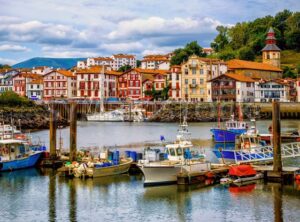 Colorful basque houses in port of Saint-Jean-de-Luz, France - GlobePhotos - royalty free stock images