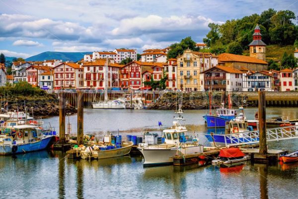 Colorful basque houses in port of Saint-Jean-de-Luz, France - GlobePhotos - royalty free stock images