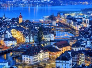 Lucerne Old town illuminated on Christmas, Switzerland - GlobePhotos - royalty free stock images