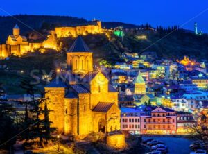 Tbilisi historical Old Town, Georgia, illuminated at night - GlobePhotos - royalty free stock images