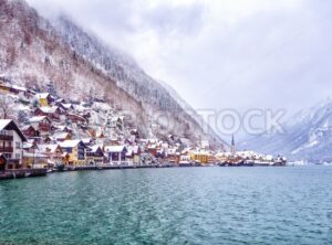 Winter in the Hallstatt town on a lake in Alps mountains, Austria - GlobePhotos - royalty free stock images