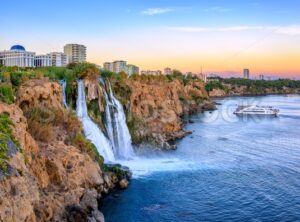 Duden coast waterfalls, Antalya, Turkey, on sunset - GlobePhotos - royalty free stock images