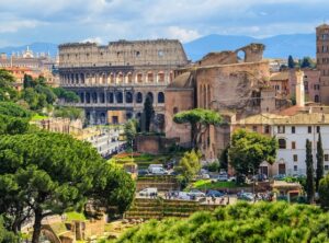 Forum Romanum and Colosseum in the Old Town of Rome, Italy - GlobePhotos - royalty free stock images