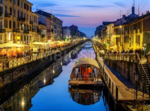 Milan city, Italy, Naviglo Grande canal in the late evening - GlobePhotos - royalty free stock images