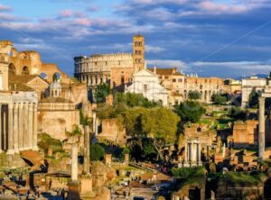 Ruins of Forum Romanum and Colosseum, Rome, Italy - GlobePhotos - royalty free stock images