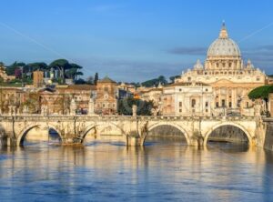 St Peter Basilica and St Angelo Bridge in Vatican, Rome, Italy - GlobePhotos - royalty free stock images