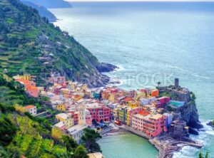 Vernazza town on mediterranean coast, Cinque Terre, Italy - GlobePhotos - royalty free stock images