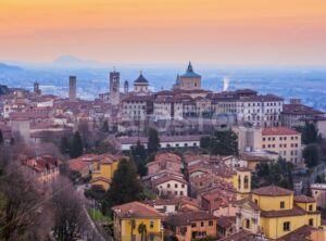 Bergamo Old Town, Lombardy, Italy, in dramatic sunrise light - GlobePhotos - royalty free stock images