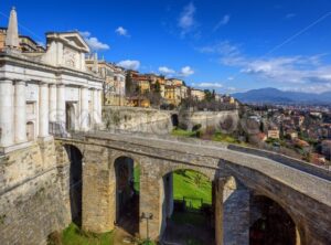 Porta San Giacomo gate, Old Town Bergamo, Italy - GlobePhotos - royalty free stock images