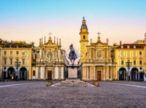 Turin city, Piazza San Carlo on sunrise, Italy - GlobePhotos - royalty free stock images