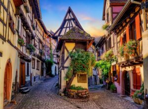 Colorful half-timbered houses in Eguisheim, Alsace, France - GlobePhotos - royalty free stock images
