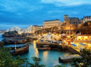 Biarritz Old Town, Basque Country, France, at night - GlobePhotos - royalty free stock images