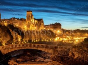 Biarritz, St Eugenia Church and Old Port at night, Basque country, France - GlobePhotos - royalty free stock images