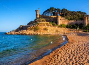 Tossa de Mar, sand beach and Old Town walls, Catalonia, Spain - GlobePhotos - royalty free stock images