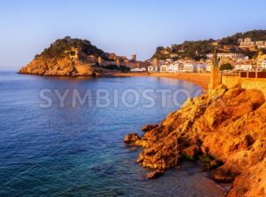 Tossa de Mar, sand beach and Old Town walls, Catalonia, Spain - GlobePhotos - royalty free stock images