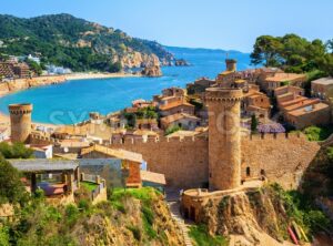 Tossa de Mar, sand beach and Old Town walls, Catalonia, Spain - GlobePhotos - royalty free stock images