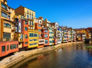 Traditional colorful facades in Girona Old Town, Catalonia, Spain - GlobePhotos - royalty free stock images