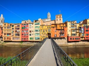 Traditional colorful facades in Girona Old Town, Catalonia, Spain - GlobePhotos - royalty free stock images