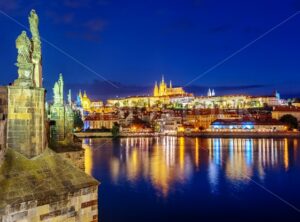 Prague Castle and Charles Bridge at night, Prague, Czech Republic - GlobePhotos - royalty free stock images