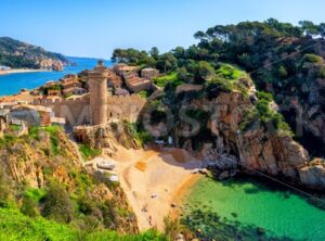 Tossa de Mar, sand beach and Old Town walls, Catalonia, Spain - GlobePhotos - royalty free stock images