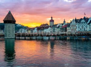 Lucerne, Switzerland, Old Town on dramatic sunset - GlobePhotos - royalty free stock images