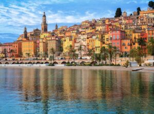Colorful houses in the Old Town Menton, french Riviera, France - GlobePhotos - royalty free stock images