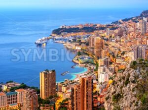 Panoramic view of Monaco and Monte Carlo on sunrise - GlobePhotos - royalty free stock images