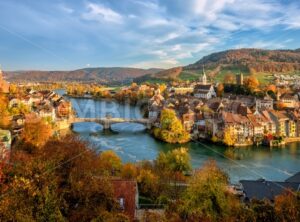 Laufenburg Old town on Rhine river, Switzerland – Germany border - GlobePhotos - royalty free stock images