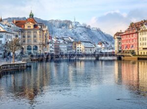 Lucerne city, Switzerland, snow white in winter time - GlobePhotos - royalty free stock images