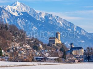Sargans town and historical castle in Alps mountains, Switzerland - GlobePhotos - royalty free stock images