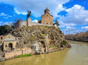 Tbilisi city, Georgia, Metekhi Church on a rock over Kura river - GlobePhotos - royalty free stock images