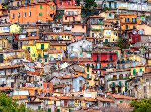 Colorful chaotic houses on a mountain in Rocca di Papa, Italy - GlobePhotos - royalty free stock images