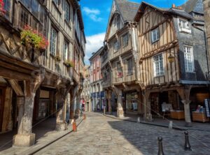 Dinan city, medieval houses in Old Town, Brittany, France - GlobePhotos - royalty free stock images