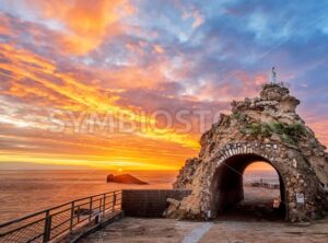 Biarritz, France, Rock of the Virgin on dramatical sunset - GlobePhotos - royalty free stock images