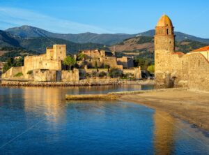 Collioure town, France, Royal palace and Church