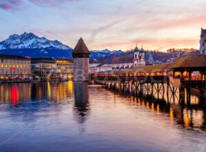Lucerne, Switzerland, historical Old town on dramatical sunset - GlobePhotos - royalty free stock images