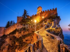 First tower of San Marino at night - GlobePhotos - royalty free stock images