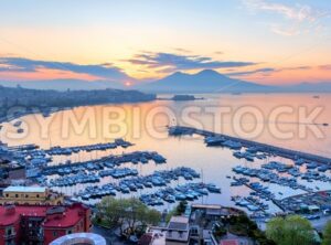 Panoramic view of Naples city, Italy, at sunrise