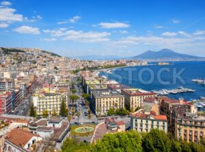 Panoramic view of Naples city and Mount Vesuvius, Italy