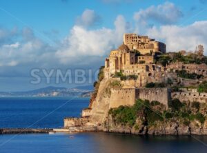 Aragonese castle on sunset, Ischia island, Italy