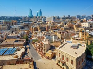 Baku city, the Old town and modern skyline, Azerbaijan