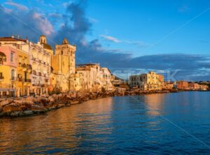 Ischia town waterfront on sunset, Italy