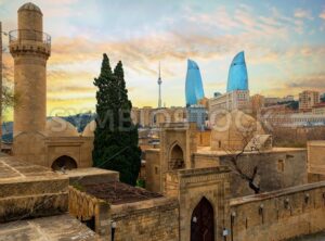 Old and modern architecture in Baku city, Azerbaijan