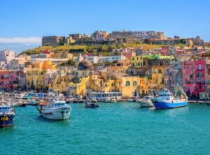 Port of Procida island in Gulf of Naples, Italy