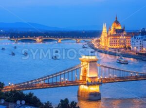 Budapest city on Danube river in the evening, Hungary