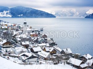 Lake Lucerne in snow winter time, Switzerland