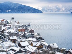Lake Lucerne in snow winter time, Switzerland